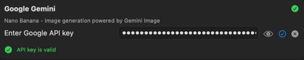 Google Gemini API key validation in Wow Image settings